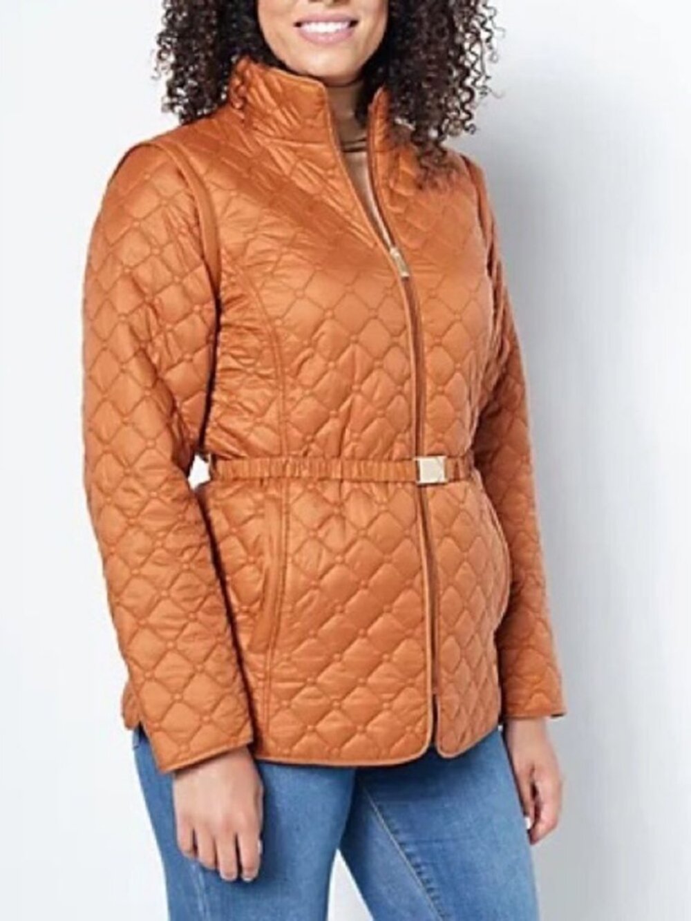 Dennis Basso Detachable Sleeves Water Resistant Quilted Jacket